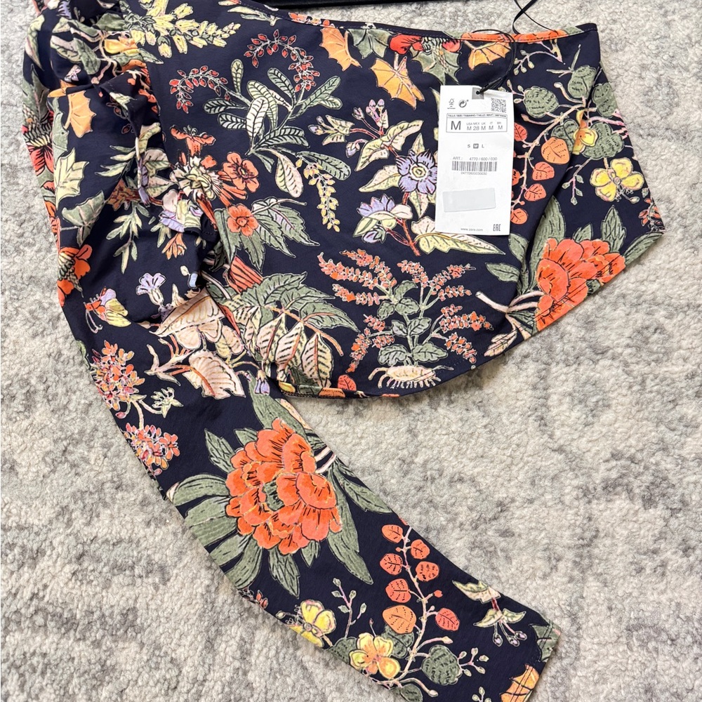 NWT Zara Navy Floral One-Shoulder Blouse